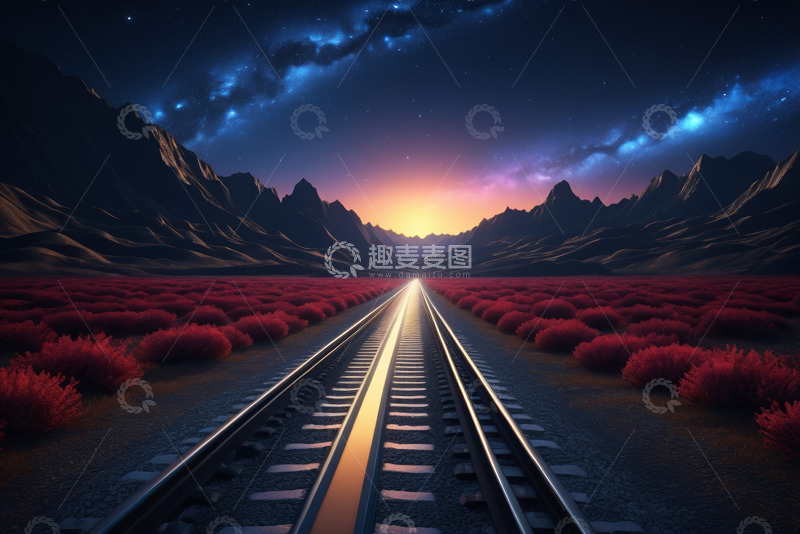 高清大图下载【趣麦麦图】铁路沿线自然风光夜景