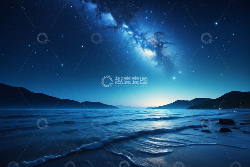 高清大图下载【趣麦麦图】海边夜空下的银河景观