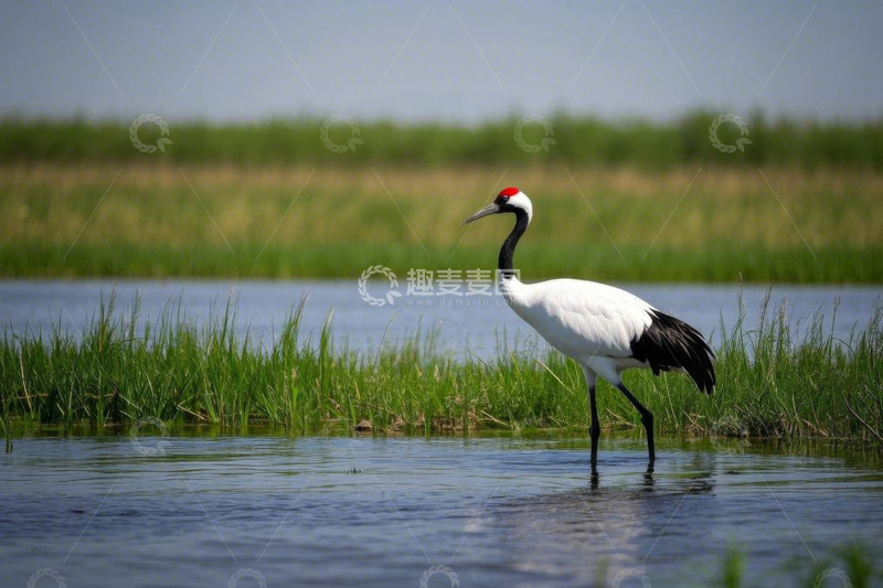 高清大图下载【趣麦麦图】湿地中的丹顶鹤