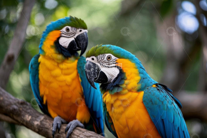 高清大图下载【趣麦麦图】树枝上的两只多彩金刚鹦鹉