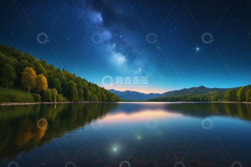 高清大图下载【趣麦麦图】夜晚湖畔星空自然风光