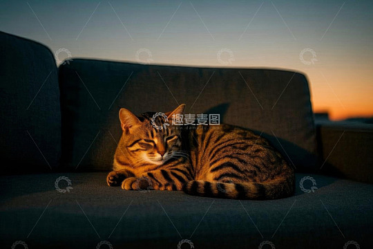 沙发上休憩的斑纹猫