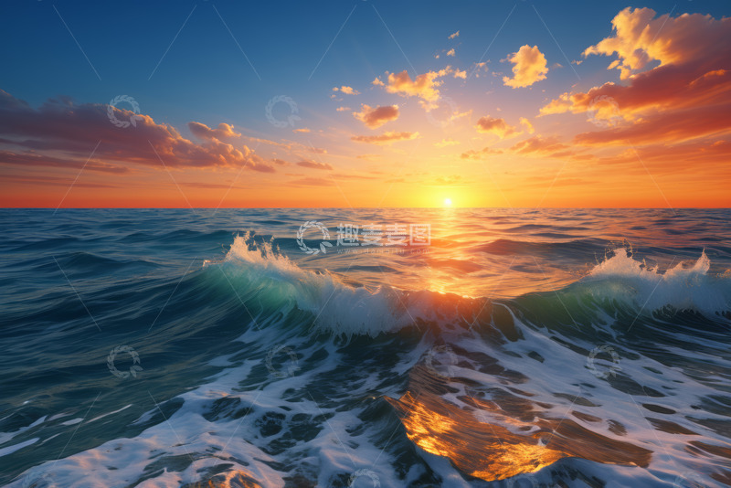 高清大图下载【趣麦麦图】海上日落海浪景观