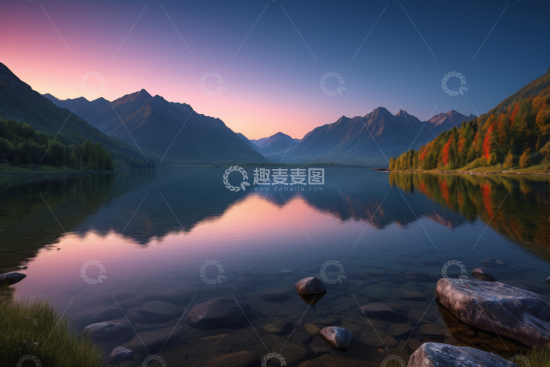 高清大图下载【趣麦麦图】山间湖泊黄昏自然风光