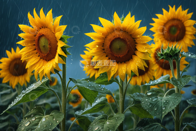 高清大图下载【趣麦麦图】雨中向日葵特写