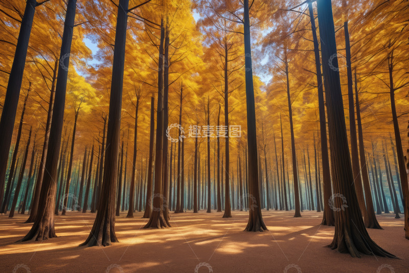 高清大图下载【趣麦麦图】金黄树林自然景观