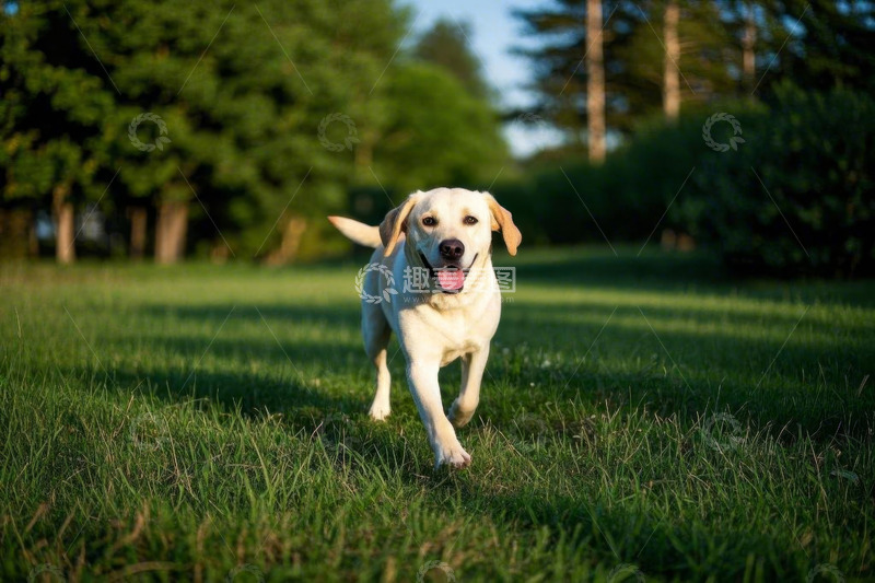 高清大图下载【趣麦麦图】草地奔跑的黄色拉布拉多犬