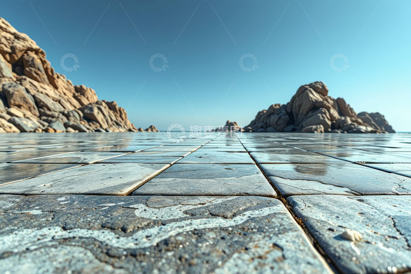 高清大图下载【趣麦麦图】海岸边石板路与岩石景观