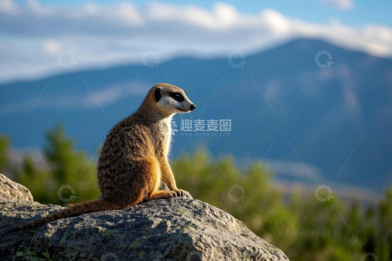 高清大图下载【趣麦麦图】岩石上坐立的猫鼬