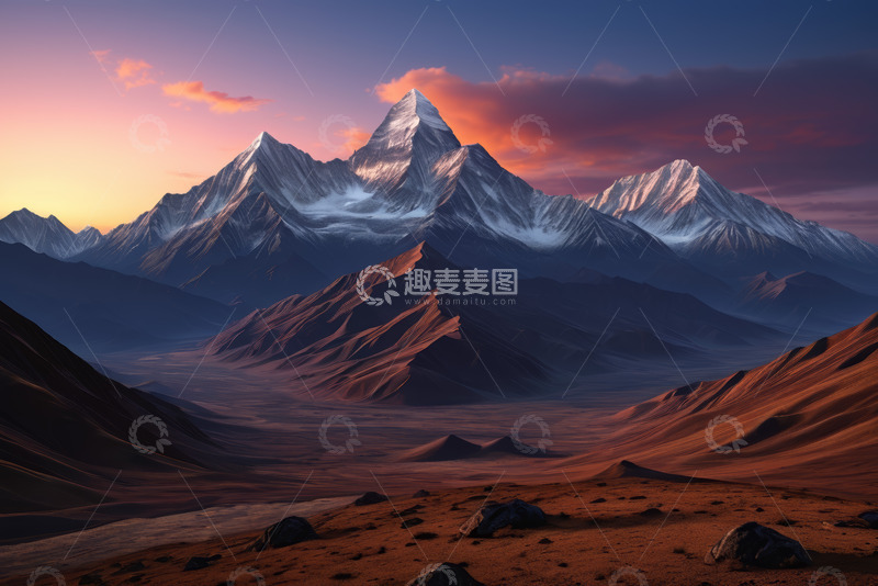 高清大图下载【趣麦麦图】雪山日出壮丽风光