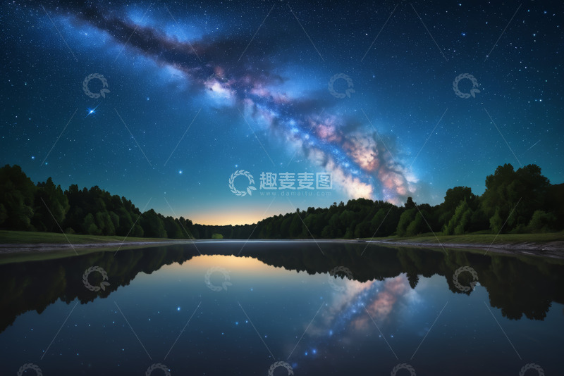 高清大图下载【趣麦麦图】湖畔星空夜景倒影