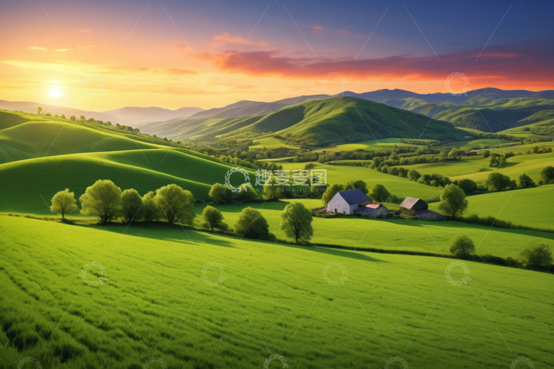 高清大图下载【趣麦麦图】田园风光日落景色
