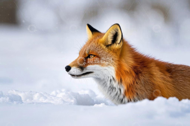 高清大图下载【趣麦麦图】雪地中的狐狸特写