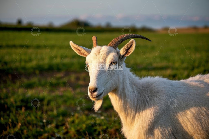 高清大图下载【趣麦麦图】草地上的白色山羊特写