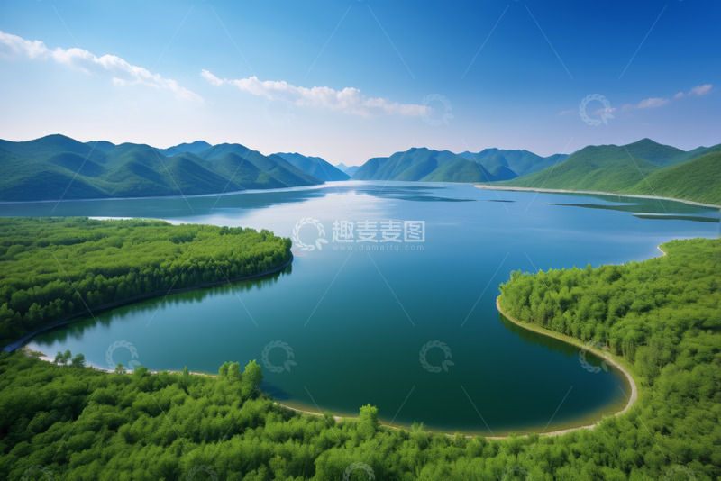 高清大图下载【趣麦麦图】青山环绕的湖泊自然风光