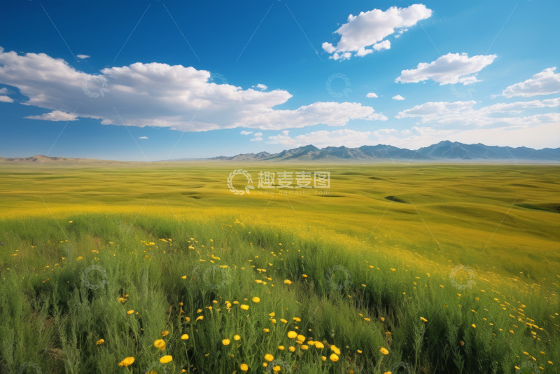 高清大图下载【趣麦麦图】广袤草原与蓝天白云风景