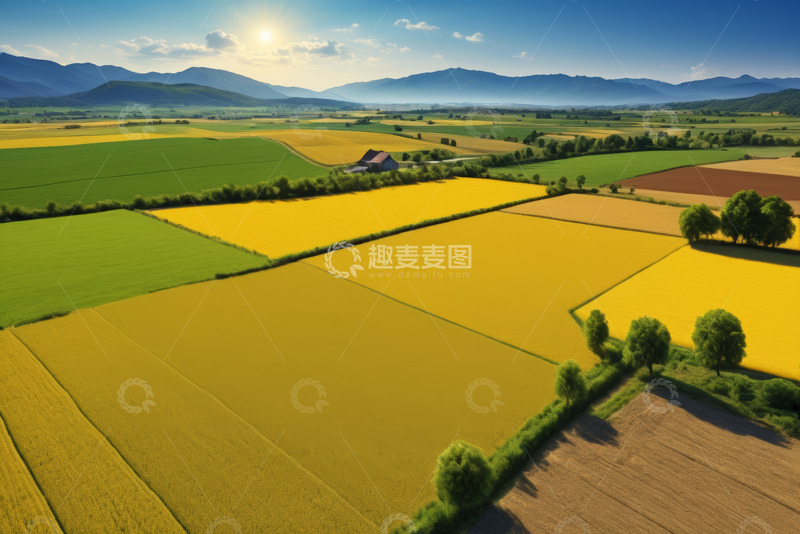 高清大图下载【趣麦麦图】田园风光农田航拍全景