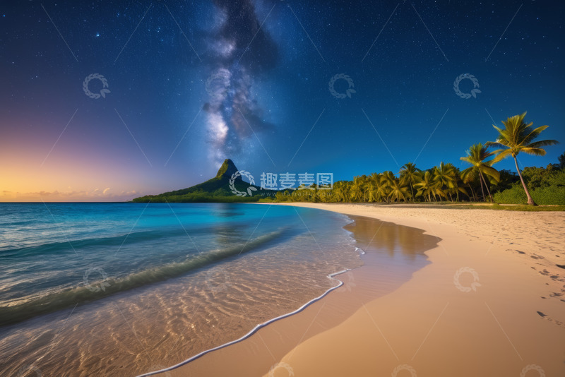 高清大图下载【趣麦麦图】海滩星空夜景风光