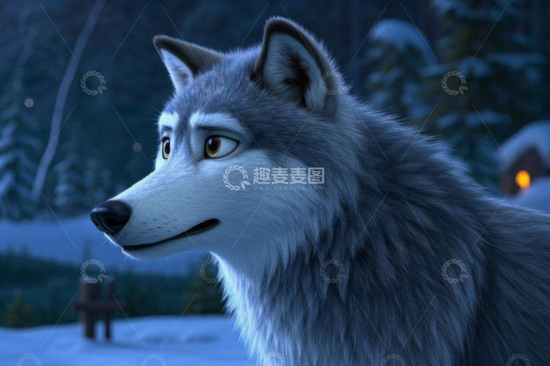 高清大图下载【趣麦麦图】雪地中的灰狼特写