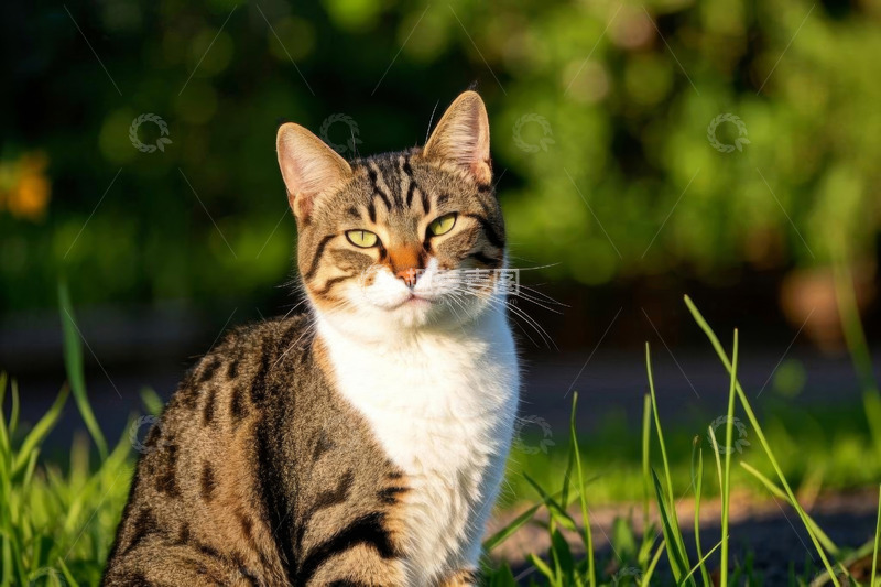 高清大图下载【趣麦麦图】户外草地中的花猫