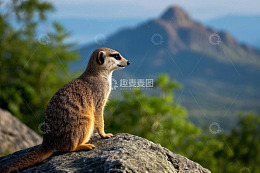 岩石上眺望的猫鼬