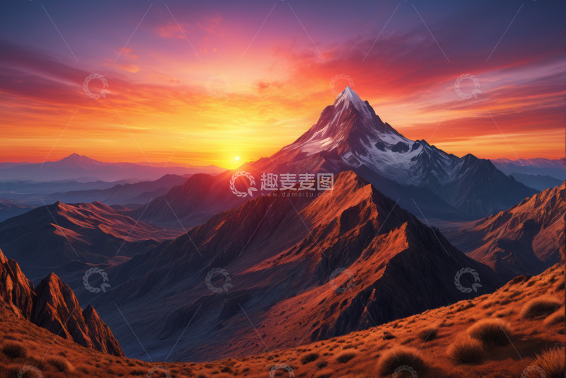 高清大图下载【趣麦麦图】日出时分的壮丽山脉景观