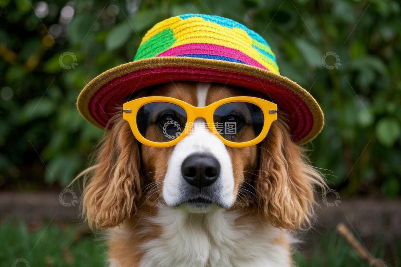 高清大图下载【趣麦麦图】戴帽戴墨镜的可爱小狗