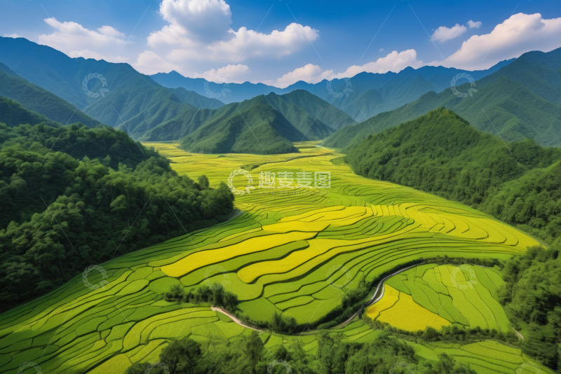 高清大图下载【趣麦麦图】山间梯田田园风光俯瞰