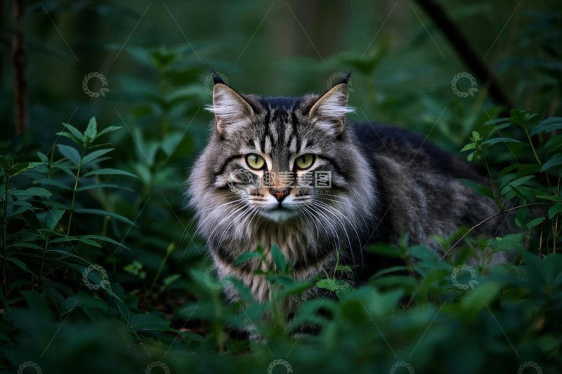 高清大图下载【趣麦麦图】森林中长毛猫的特写