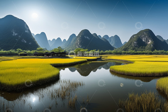 桂林山水田园风光全景