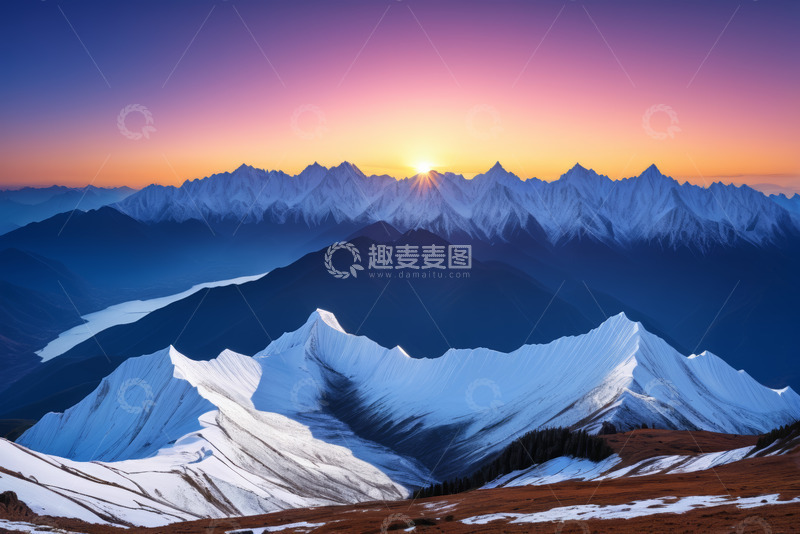 高清大图下载【趣麦麦图】雪山日出全景自然风光
