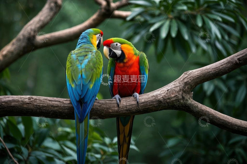 高清大图下载【趣麦麦图】树枝上的彩色金刚鹦鹉