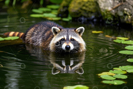 水中浣熊游泳特写
