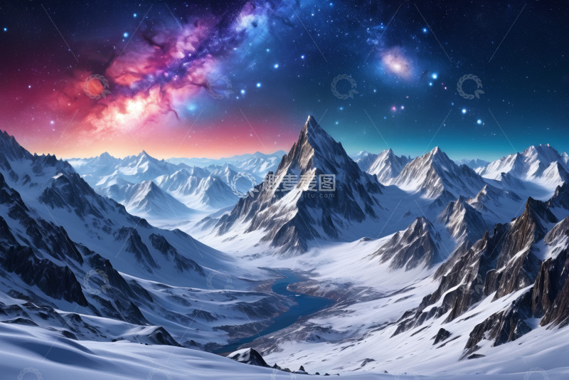 高清大图下载【趣麦麦图】雪山星空全景自然风光