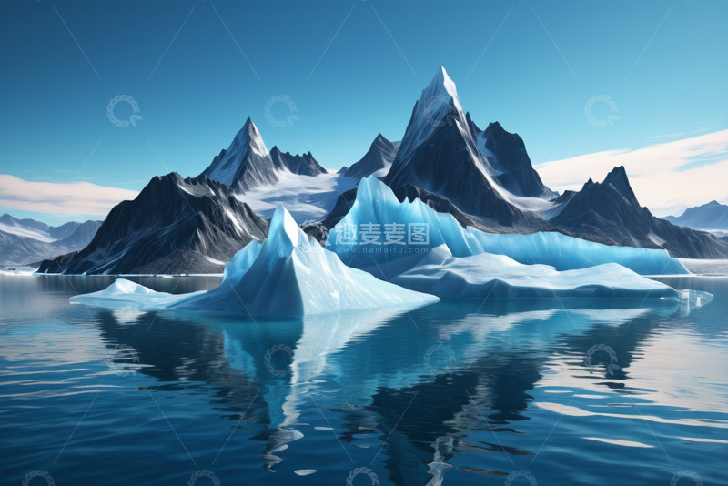 高清大图下载【趣麦麦图】海上冰山与远处雪山景观