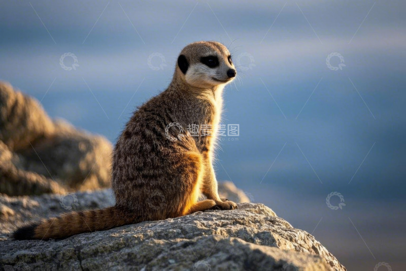 高清大图下载【趣麦麦图】岩石上坐立的猫鼬