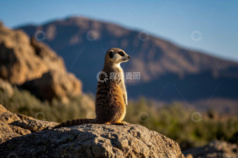 高清大图下载【趣麦麦图】岩石上站立的猫鼬
