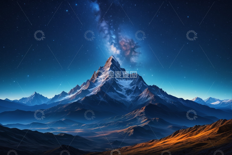 高清大图下载【趣麦麦图】星空下的巍峨雪山全景