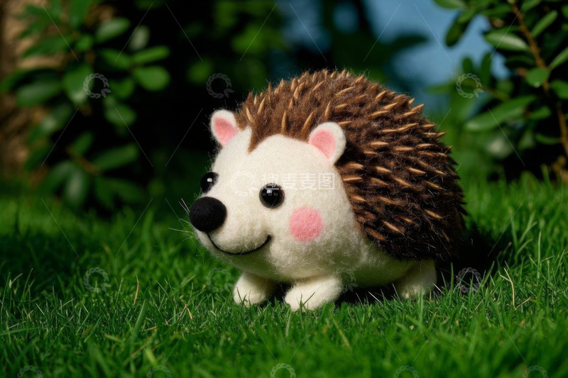高清大图下载【趣麦麦图】草地上的毛绒刺猬玩偶