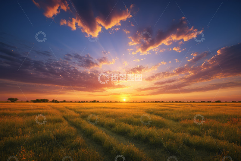 高清大图下载【趣麦麦图】田野上的日落自然风光