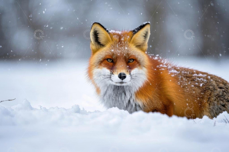 高清大图下载【趣麦麦图】雪地中的红狐狸特写