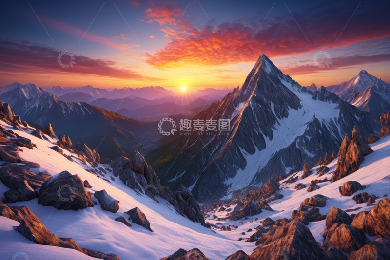 高清大图下载【趣麦麦图】雪山日出壮丽全景