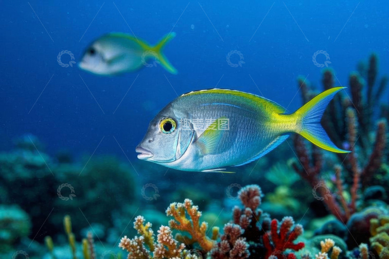 高清大图下载【趣麦麦图】海洋中珊瑚旁游动的鱼类