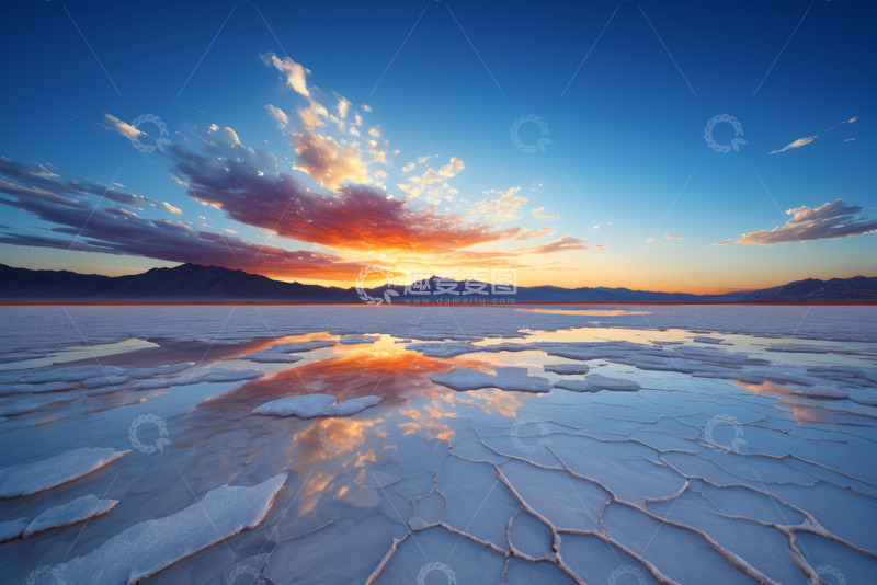 高清大图下载【趣麦麦图】盐湖日落自然风光