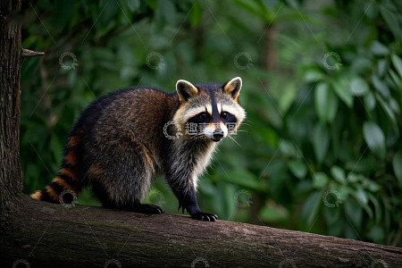 树上站立的浣熊