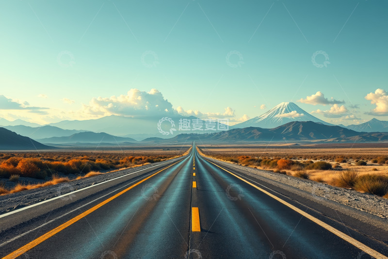 高清大图下载【趣麦麦图】旷野中的延伸公路与远山