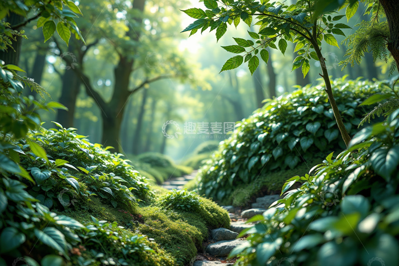 高清大图下载【趣麦麦图】阳光照耀下的森林小径
