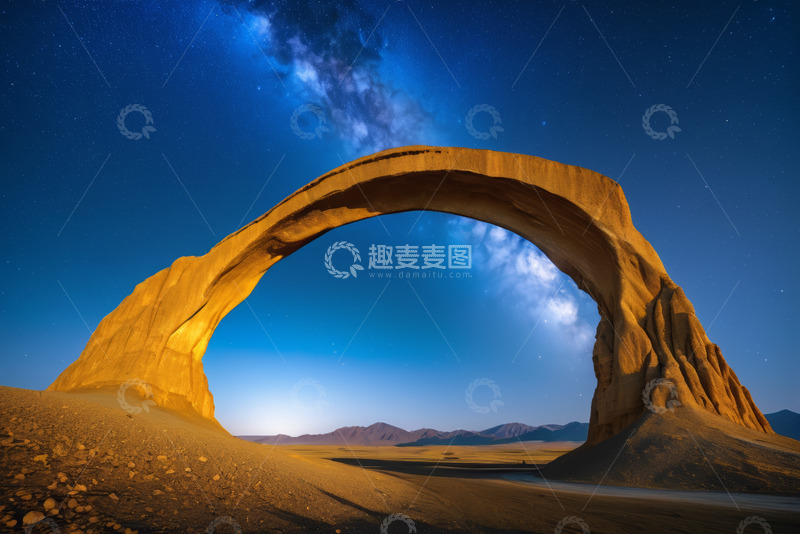 高清大图下载【趣麦麦图】沙漠拱形岩石夜空景象