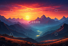 日落时分壮丽山脉风光
