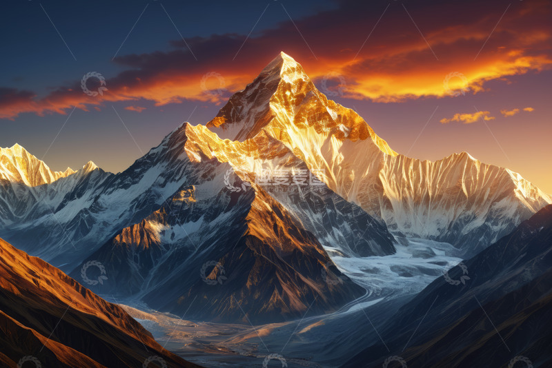 高清大图下载【趣麦麦图】夕阳下的雪山壮丽景观